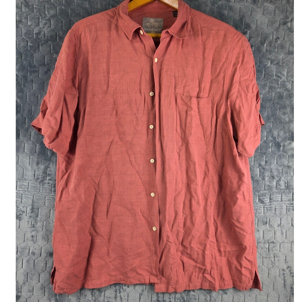 Margaritaville Mens 2XL Salmon Pink Silk‎ Linen Short Sleeve Button Down Shirt